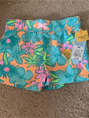 Cat & Jack Tropical Print Swim Shorts - Teal, Orange & Pink